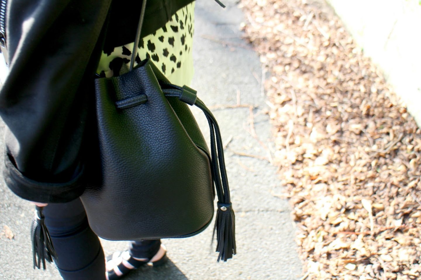 Black Faux Leather Bucket Bag