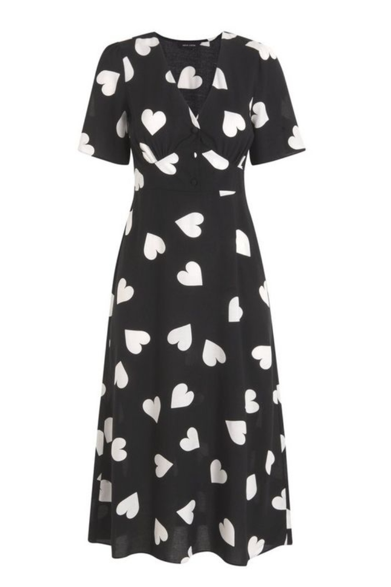 New Look Black Button Front Heart Midi Dress